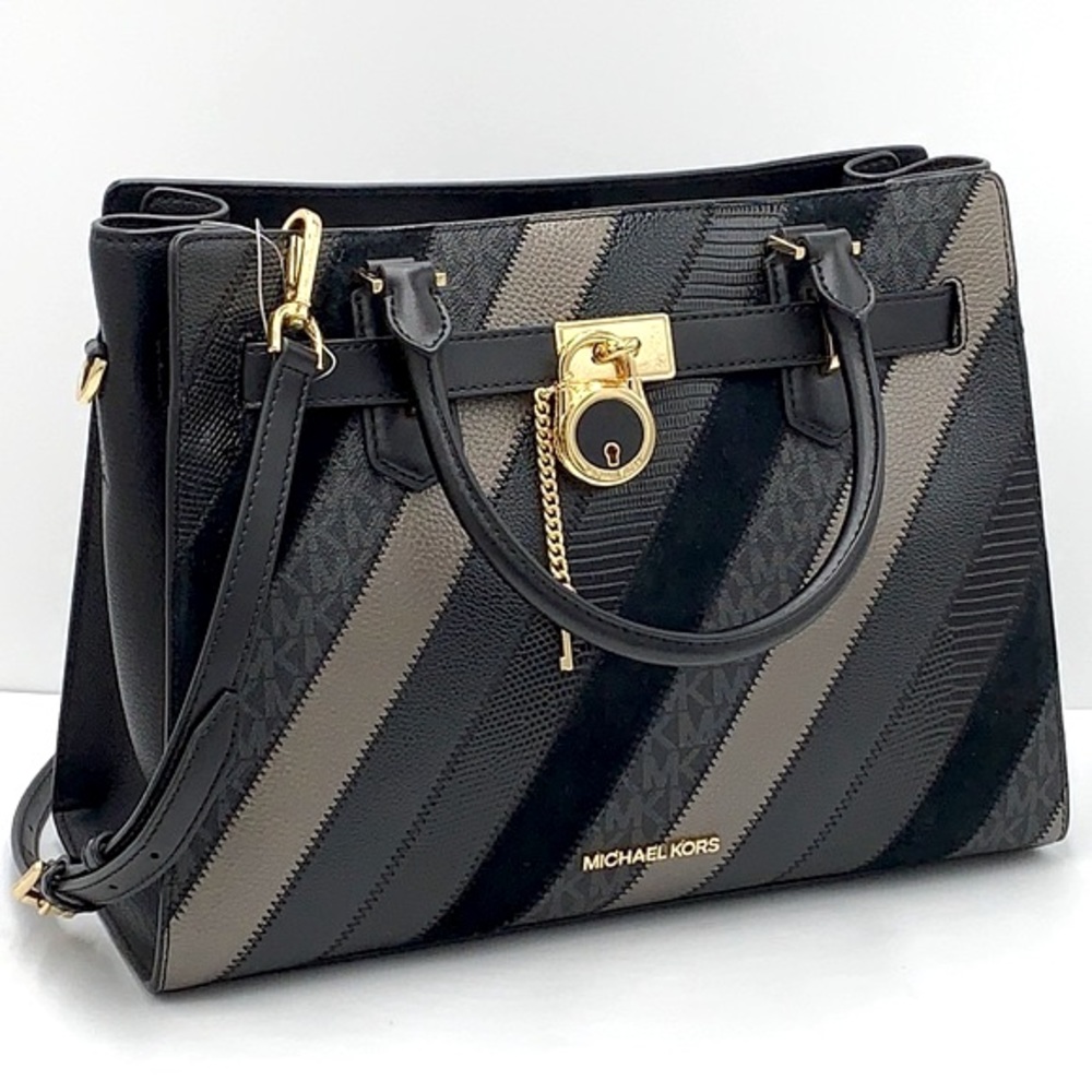 Michael Kors Hamilton Meidum Satchel Shoulder Crossbody Bag Black Multi color